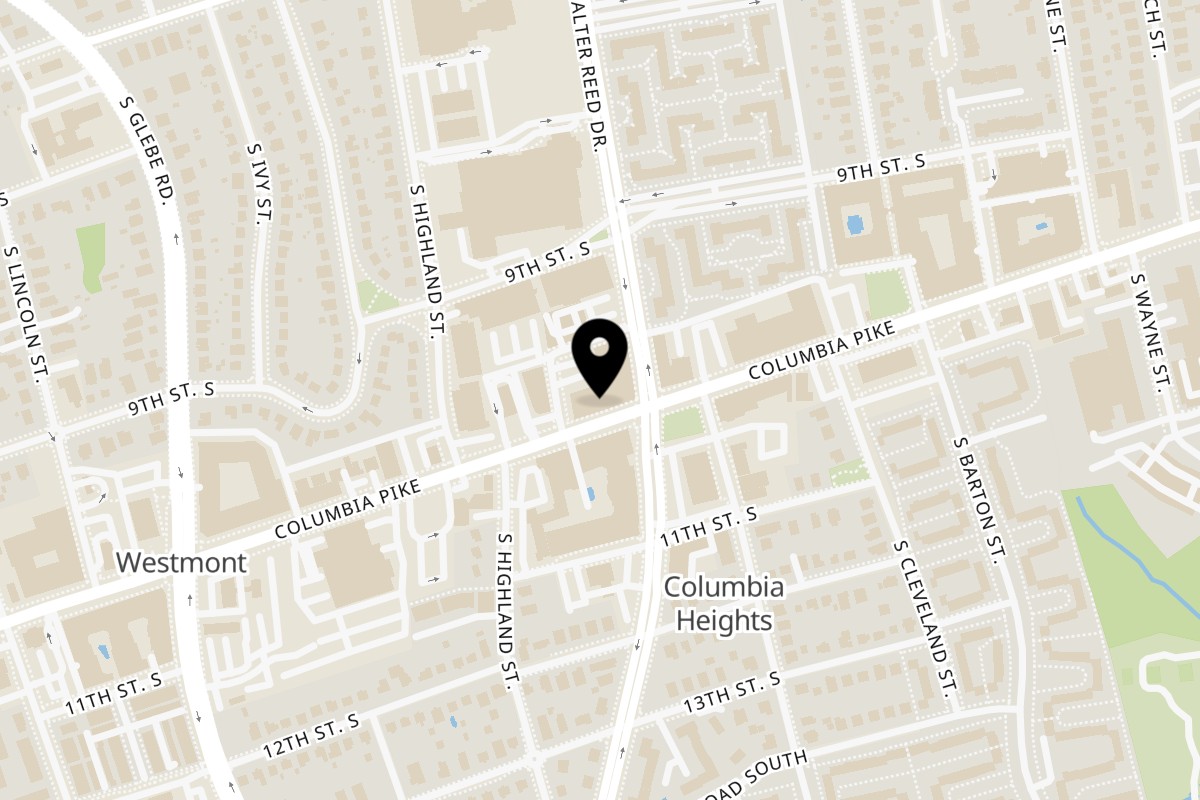 Map showing the location of Boru Ramen on 2915 Columbia Pike in Arlington